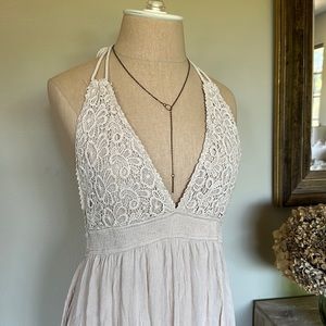 Wishlist Cream Bohemian crochet gauze long summer dress halter tassel tie Lg